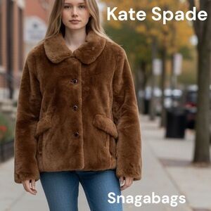 Kate Spade NWT Short Warm Gingerbread Faux Fur Coat Jacket Size Extra Small